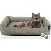 Rohrschneider ® Katzenbett waschbar mit Gratis-Beigabe, robuster Fein-Cordstoff taupe von Rohrschneider