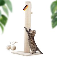 Rohrschneider ® Kratzbaum XL, extra dicke Kratzsäule Ø 12 cm, mit Spielzeug, Bodenplatte mit Cordbezug beige 45 cm, 45 cm, 1,07 m von Rohrschneider