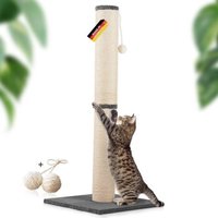Rohrschneider ® Kratzbaum XL, extra dicke Kratzsäule Ø 12 cm, mit Spielzeug, Bodenplatte mit Cordbezug dunkelgrau 45 cm, 45 cm, 1,07 m von Rohrschneider