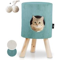 Rohrschneider ® Tierhöhle Cord mit Holz-Füße inkl. Gratis-Spielkugel 2er-Set türkis von Rohrschneider