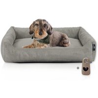 Rohrschneider Hundebett mit Gratis-Beigabe, waschbar, robuster Fein-Cordstoff grau von Rohrschneider