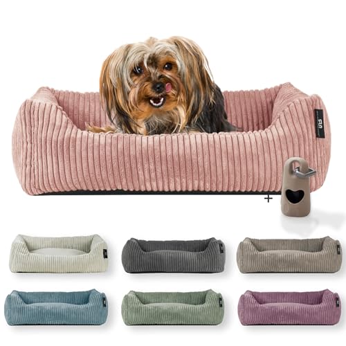 Rohrschneider Hundebett waschbar | für kleine und mittelgroße Hunde | mit Hundekissen Cord | 2 Größen (ca. 55x42 cm/ca. 70x50 cm) inkl. Gassibeutel (Powder rosa 55 cm, Cordstoff breit) von Rohrschneider