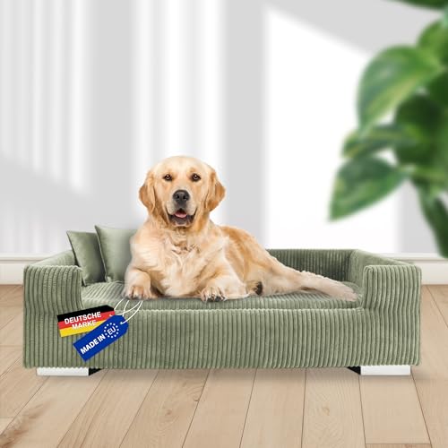 Rohrschneider Hundesofa | Hundebett aus Cord für mittelgroße und Grosse Hunde, hoher Rand, waschbar, Cordstoff aus 100% Polyester | Salbei | B90 x T57 x H26 cm | inkl. 2 x Dekokissen Rohrschneider Hundesofa | Hundebett aus Cord für mittelgroße und Grosse Hunde, hoher Rand, waschbar, Cordstoff aus 100% Polyester | Salbei | B90 x T57 x H26 cm | inkl. 2 x Dekokissen von Rohrschneider