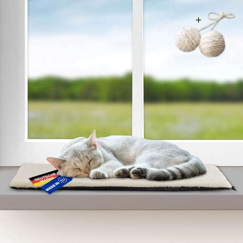 Rohrschneider Katzen Fensterliege | selbstwärmend | Made in EU | Kuscheliges, rutschfest Katzenkissen | waschbares Katzenbett mit Plüschstoff | 2 Größen | versch. Farben (beige, Gr. 1) von Rohrschneider