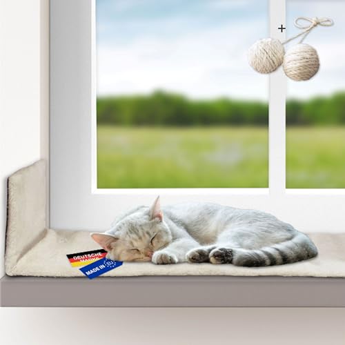 Rohrschneider Katzen Fensterliege | selbstwärmend | Made in EU | Kuscheliges, rutschfest Katzenkissen | waschbares Katzenbett mit Plüschstoff | 2 Größen | versch. Farben (beige, Gr. 2) von Rohrschneider