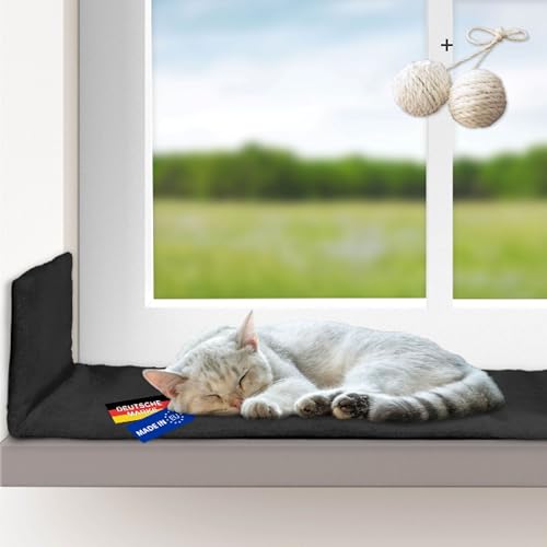 Rohrschneider Katzen Fensterliege | selbstwärmend | Made in EU | Kuscheliges, rutschfest Katzenkissen | waschbares Katzenbett mit Plüschstoff | 2 Größen | versch. Farben (grau, Gr. 2) von Rohrschneider