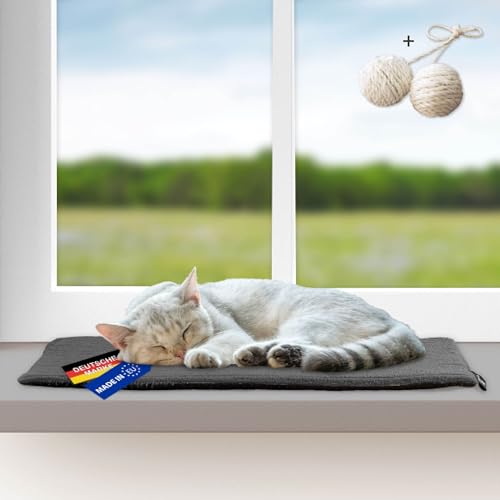 Rohrschneider Katzen Fensterliege | selbstwärmende Katzendecke | Made in EU | Katzenkissen mit Rutschfester Unterlage | waschbares Katzenbett aus Cordstoff | Größe 1 (60 x 29 cm) | dunkelgrau von Rohrschneider
