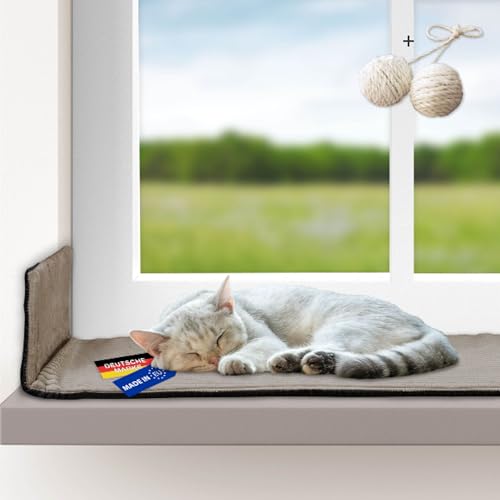 Rohrschneider Katzen Fensterliege | selbstwärmende Katzendecke | Made in EU | Katzenkissen mit Rutschfester Unterlage | waschbares Katzenbett aus Cordstoff | Größe 2 (90 x 29 cm) | Taupe von Rohrschneider
