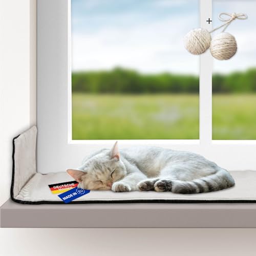 Rohrschneider Katzen Fensterliege | selbstwärmende Katzendecke | Made in EU | Katzenkissen mit Rutschfester Unterlage | waschbares Katzenbett aus Cordstoff | Größe 2 (90 x 29 cm) | beige von Rohrschneider