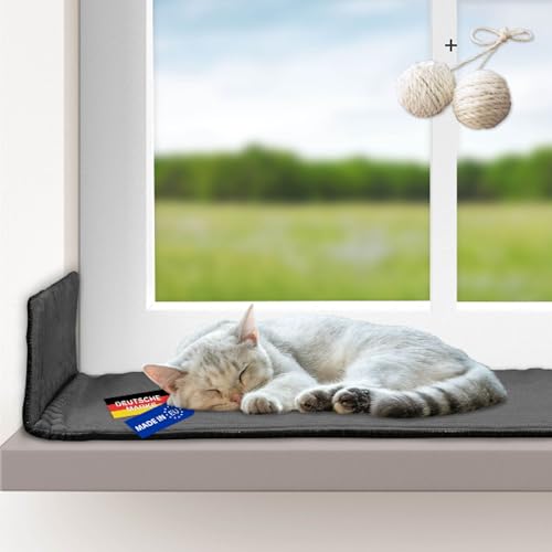 Rohrschneider Katzen Fensterliege | selbstwärmende Katzendecke | Made in EU | Katzenkissen mit Rutschfester Unterlage | waschbares Katzenbett aus Cordstoff | Größe 2 (90 x 29 cm) | dunkelgrau von Rohrschneider