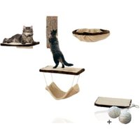 Rohrschneider Katzen-Kletterwand Katzenmöbel für die Wand 6-tlg in beige mit Gratis-Spielballset von Rohrschneider