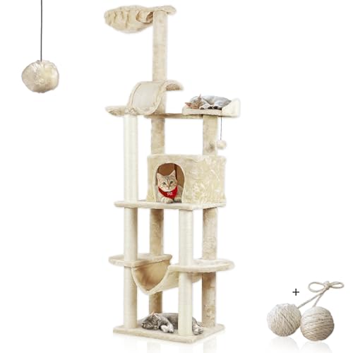 Rohrschneider Katzenbaum Travel XL mit Spielball und Hängematte - Stabiler Kratzbaum für große Katzen, Beige von Rohrschneider