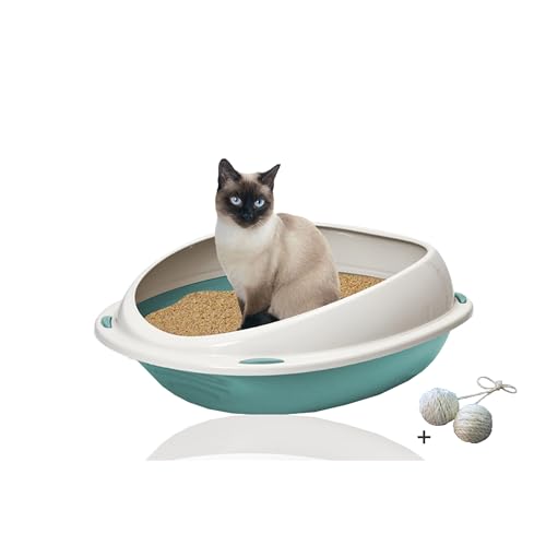 Rohrschneider Katzenklo groß, offen, mit hohem Rand | Katzentoilette für große Katzen | platzsparendes WC Katze ohne Deckel | blau von Rohrschneider