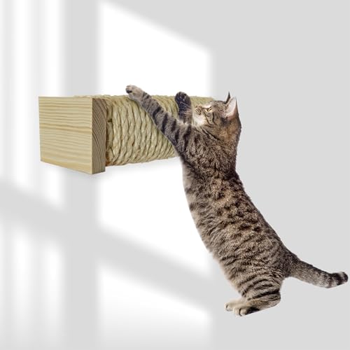 Rohrschneider Katzentreppe Wand | Wandelemente Katze mit naturfarbenen Holz | kombinierbar für Katzen Kletterwand | Kratzstamm mit starkem Sisalseil | Traglast bis 35 kg | 7 x 7 x L 21 cm (1 Stück) von Rohrschneider