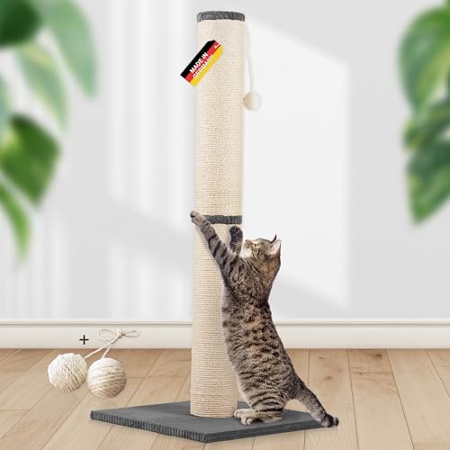 Rohrschneider Kratzbaum XL | Hergestellt in EU | extra Dicke Kratzsäule: Ø 12 cm | Kratzstamm mit Katzenspielzeug zur Selbstbeschäftigung | Bodenplatte mit Cordüberzug | Gr. 2 (H 107 cm) | dunkelgrau von Rohrschneider