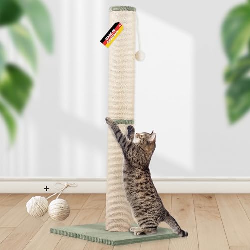 Rohrschneider Kratzbaum XL extra Dicke Kratzsäule: Ø 12 cm | Kratzstamm mit Katzenspielzeug zur Selbstbeschäftigung | Bodenplatte mit Cordüberzug | Gr. 2 (H 107 cm) | Salbei von Rohrschneider