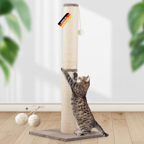Rohrschneider Kratzbaum XL extra Dicke Kratzsäule: Ø 12 cm | Kratzstamm mit Katzenspielzeug zur Selbstbeschäftigung | Bodenplatte mit Cordüberzug | Gr. 2 (H 107 cm) | Taupe von Rohrschneider