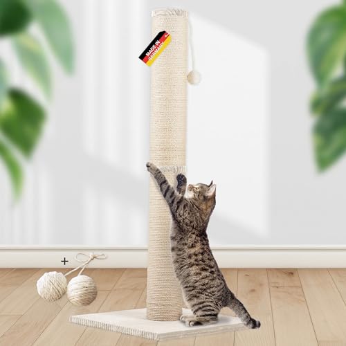Rohrschneider Kratzbaum XL extra Dicke Kratzsäule: Ø 12 cm | Kratzstamm mit Katzenspielzeug zur Selbstbeschäftigung | Bodenplatte mit Cordüberzug | Gr. 2 (H 107 cm) | beige von Rohrschneider