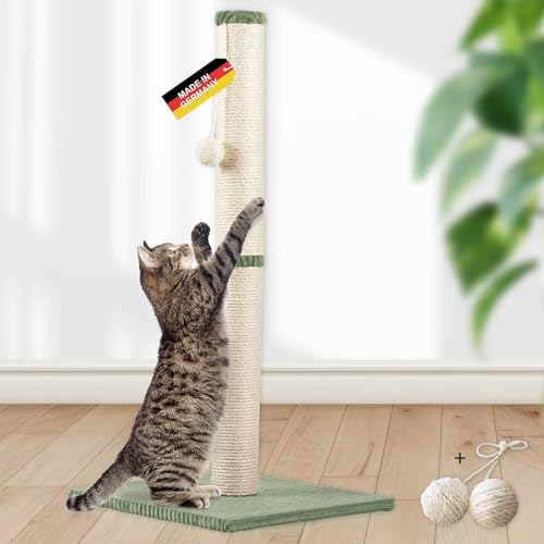 Rohrschneider Kratzbaum groß Kratzsäule mit Spielkugel zur Selbstbeschäftigung | Bodenplatte mit trendigem Cordüberzug | Sisalstärke: 6 mm | Gr. 2 (Höhe 87 cm) | Salbei von Rohrschneider