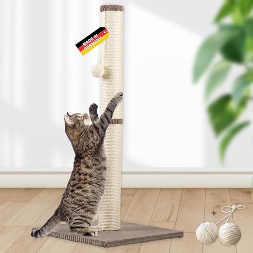 Rohrschneider Kratzbaum groß Kratzsäule mit Spielkugel zur Selbstbeschäftigung | Bodenplatte mit trendigem Cordüberzug | Sisalstärke: 6 mm | Gr. 2 (Höhe 87 cm) | Taupe von Rohrschneider