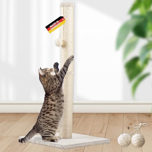 Rohrschneider Kratzbaum groß Kratzsäule mit Spielkugel zur Selbstbeschäftigung | Bodenplatte mit trendigem Cordüberzug | Sisalstärke: 6 mm | Gr. 2 (Höhe 87 cm) | beige von Rohrschneider