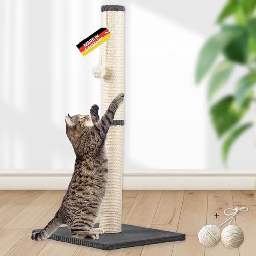 Rohrschneider Kratzbaum groß Kratzsäule mit Spielkugel zur Selbstbeschäftigung | Bodenplatte mit trendigem Cordüberzug | Sisalstärke: 6 mm | Gr. 2 (Höhe 87 cm) | dunkelgrau von Rohrschneider