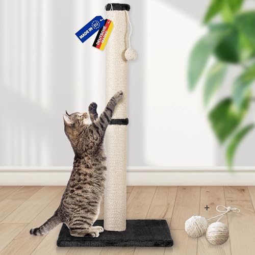 Rohrschneider Kratzsäule L | Made in EU | Kratzbaum mit Spielkugel als Katzenspielzeug zur Selbstbeschäftigung | Bodenplatte mit Plüschüberzug | Sisalstärke: 6 mm | 2 Größen (Gr. 2 Höhe 87 cm) von Rohrschneider
