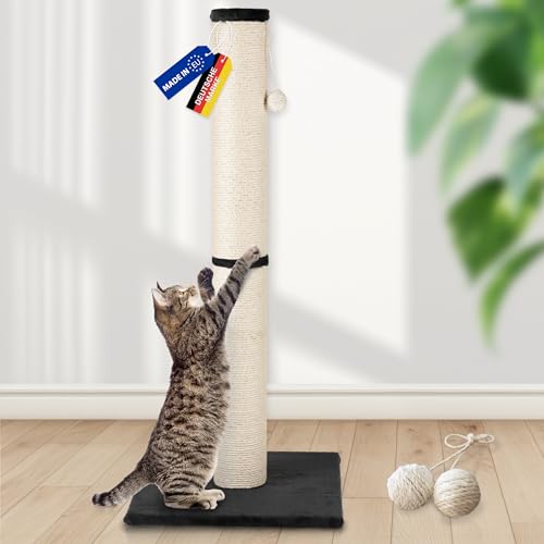 Rohrschneider Kratzsäule XL | Made in EU | Kratzbaum mit Spielkugel als Katzenspielzeug zur Selbstbeschäftigung | Bodenplatte mit Plüschüberzug | Sisalstärke: 6 mm | 2 Größen (Gr. 2 Höhe 107 cm) von Rohrschneider