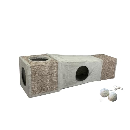 Spieltunnel mit gratis Spielballset, Katzentunnel kuschelige Katzenhöhle Katzenspiel-Versteck mit 4 Eingängen von Rohrschneider