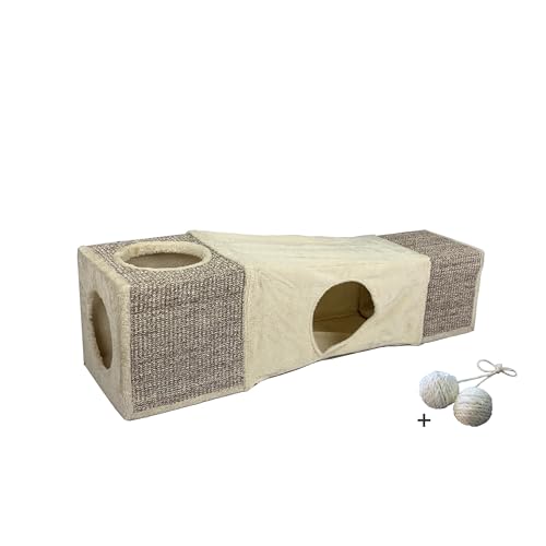 Spieltunnel mit gratis Spielballset, Katzentunnel kuschelige Katzenhöhle Katzenspiel-Versteck mit 4 Eingängen von Rohrschneider