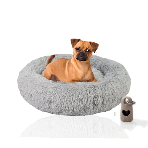 Rohrschneider Hundebett Donut | inkl. Hundekotbeutel Set | Flauschiges Hundekissen für kleine und mittelgroße Hunde | rundes Hundesofa | Tierbett waschbar | Hundekorb Kuschel Bett | Gr. M Ø ca. 70 cm von Rohrschneider