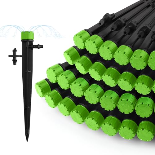 100 Stück Tropfbewässerungsdüsen, 1/4" Universal 360 Grad einstellbare Tropfbewässerungsdüsen mit Anschluss, Vollkreis Wassersprinklerkopf passend für 1/4" (4-7 mm) Schlauch Bewässerungssystem von Rolcoassuns
