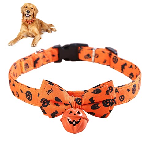 10 Pcs Halloween-Hundehalsband | Halloween-Hundehalsbänder aus bedrucktem Stoff für mittelgroße Hunde mit Fliege und Glocke | Halloween-Halsband für Hunde, Geisterkürbis, Haustierkostüm für Rolempon von Rolempon