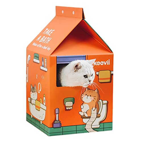 Katzenhaus Aus Karton | Orangefarbene Milchkatzenhöhle Mit Kratzblock Und Katzenminze | Weihnachtsschmuck Für Katzen, Katzenbett Für Hauskatzen | Kratzspielzeug Für Katzen von Rolempon