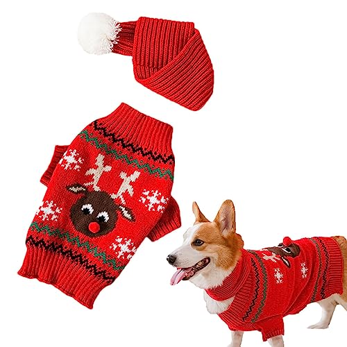 Rolempon Hunde-Weihnachtspullover - Neujahrs-Weihnachtspullover Haustierkleidung | Weicher und bequemer Strickpullover mit Rentier-Design für kleine Hunde, Welpen, Katzen, Heimkleidung von Rolempon
