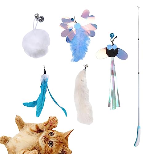 Rolempon Katzen-Angelstock-Spielzeug - Katzenspielzeug einziehbar,Interaktives Katzenspielzeug, lustige Angelrute mit Ersatz-Teaser, Katzenunterhaltung und -übung von Rolempon