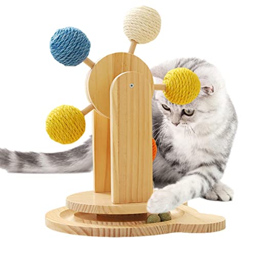 Sisal Katze Kratzball,Kätzchen-Kratzspielzeug mit 5 Sisalkugeln - Kratzbaum aus Holz, drehbarer Ball, Kratzball für Katzen, Kätzchen, interaktives Katzenspielzeug für den Innenbereich Rolempon von Rolempon