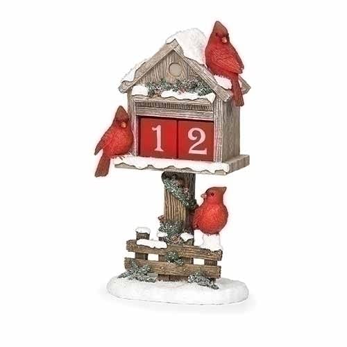 Roman Cardinal Countdown Vogelhaus mit Zahlenblöcken, 29,8 cm Höhe, Kunstharz von Roman