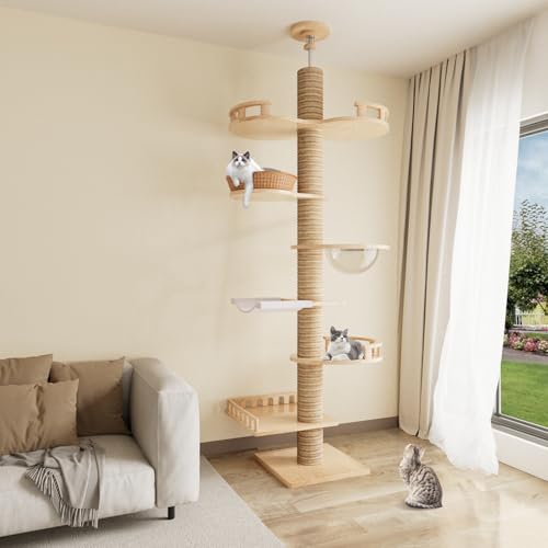 Romiromi Kratzbaum Deckenhoch, 7-Tier 250cm-260cm Einstellbare, Hölzerne Katzenbaum mit 7 Sisal Kratzbaum und Matte Katzenmast für Indoor Katzen Romiromi Kratzbaum Deckenhoch, 7-Tier 250cm-260cm Einstellbare, Hölzerne Katzenbaum mit 7 Sisal Kratzbaum und Matte Katzenmast für Indoor Katzen von Romiromi