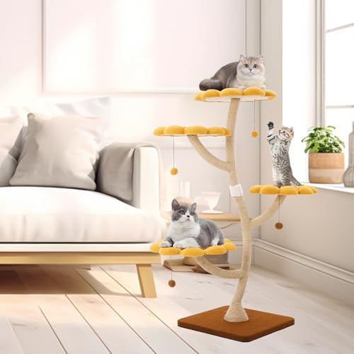 Romiromi Sunflower Cat Tower, Modern Cat Tree Scratching Tower for Large Cats, Multi-Level Cat Stand for Gift Heavy Duty Easy Assemble von Romiromi