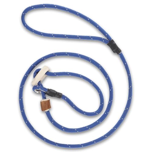 Moxonleine Durham für Hunde | Robuste Hundeleine | Halsband & Leine in einem | Hochwertige Retrieverleine & Agilityleine mit Zugstopp (Blau-reflektierend, 130 cm) von Romneys