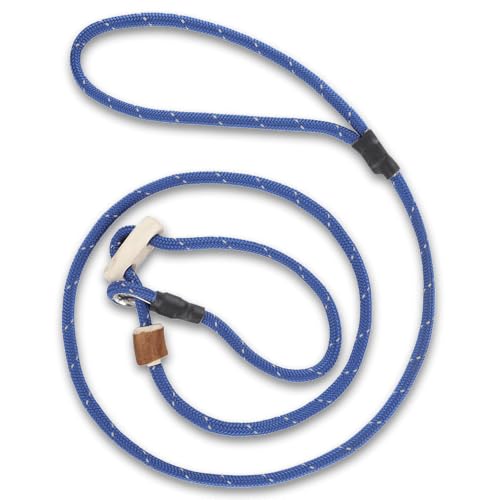 Hundeleine mit Halsband 6mm | Moxonleine Retrieverleine Agilityleine | Mit Zugbegrenzung, Zugstopp aus Hirschhorn | Verschiedene Längen | Verschiedene Farben3 (Blau-reflektierend, 130 cm) von Romneys