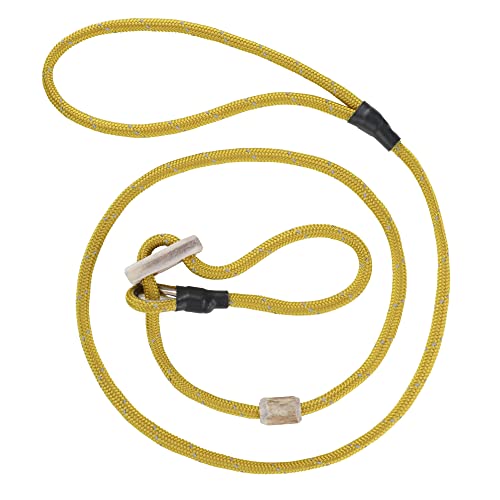 Hundeleine mit Halsband 6mm | Moxonleine Retrieverleine Agilityleine | Mit Zugbegrenzung, Zugstopp aus Hirschhorn | Verschiedene Längen | Verschiedene Farben3 (Gelb-reflektierend, 130 cm) von Romneys