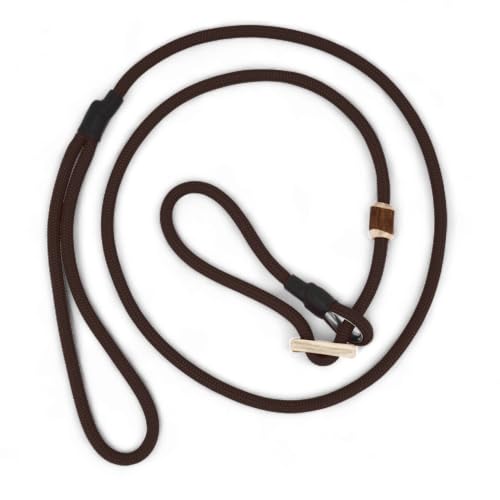ROMNEYS Moxonleine Durham 6 mm – handgefertigte Retrieverleine & Agilityleine mit Hirschhorn-Zugstopp – Leine & Halsband in einem – Hundeleine Made in Germany (Braun, 130cm) von Romneys