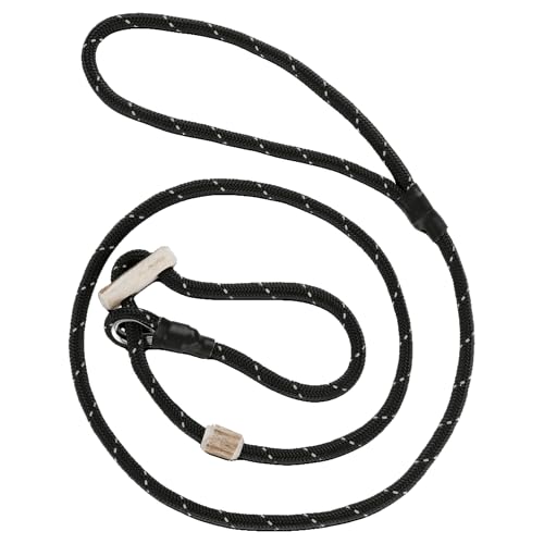 ROMNEYS Moxonleine Durham 6 mm – handgefertigte Retrieverleine & Agilityleine mit Hirschhorn-Zugstopp – Leine & Halsband in einem – Hundeleine Made in Germany (Schwarz-reflektierend, 130 cm) von Romneys