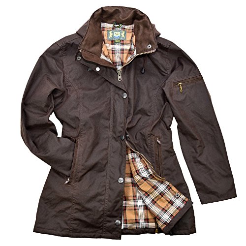 Romneys Damen-Wachsjacke New Ashdown | Wind- und Wasserdicht | Tailliert | Regenjacke mit Kapuze | Farbe: Braun, S von Romneys