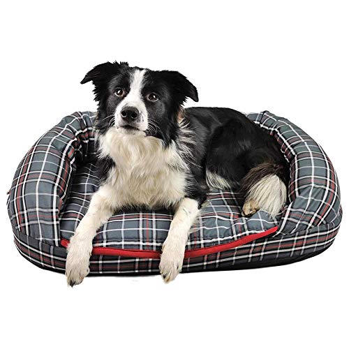 Romneys DogBed Tartan | Das gemütliche Hundebett mit Matratze und Thermo-Hundedecke | Waschbar, ergonomisch, isolieren - Ideal auch für ältere Hunde (L (92 x 63 cm), Grau-kariert) von Romneys