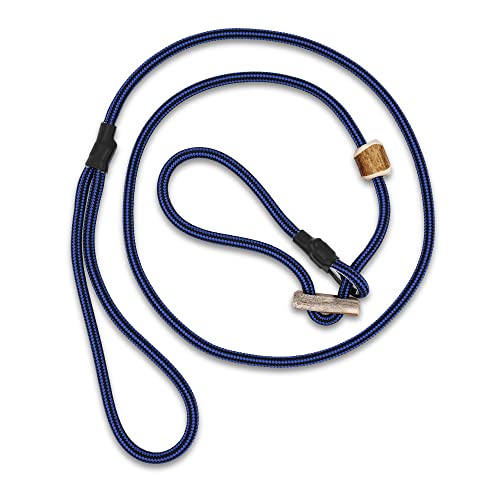 Romneys Hundeleine mit Halsband 6mm | Moxonleine Retrieverleine Agilityleine | Mit Zugbegrenzung, Zugstopp aus Hirschhorn (Blau-Schwarz, 130 cm) von Romneys