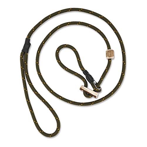 Hundeleine mit Halsband 6mm | Moxonleine Retrieverleine Agilityleine | Mit Zugbegrenzung, Zugstopp aus Hirschhorn (Oliv/Grün, 100 cm) von Romneys