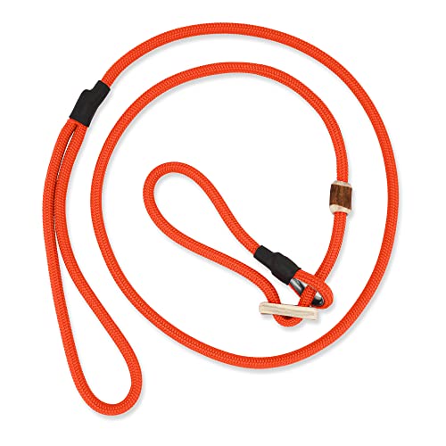 Romneys Hundeleine mit Halsband 6mm | Moxonleine Retrieverleine Agilityleine | Mit Zugbegrenzung, Zugstopp aus Hirschhorn (Orange, 100 cm) von Romneys